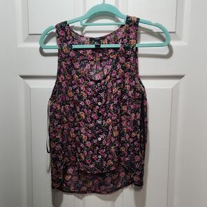 Forever 21 Floral Sheer Tank Top - Navy and Pink